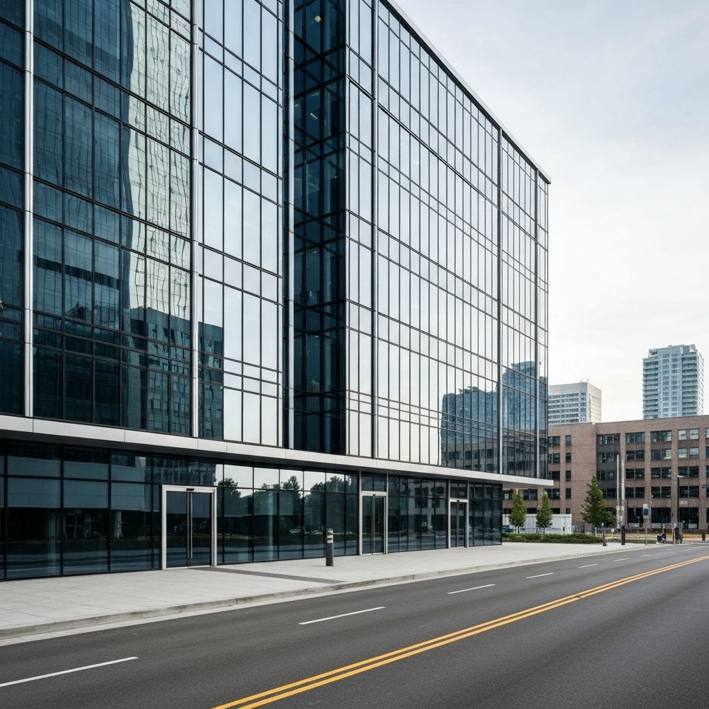 Modern office building representing business insurance